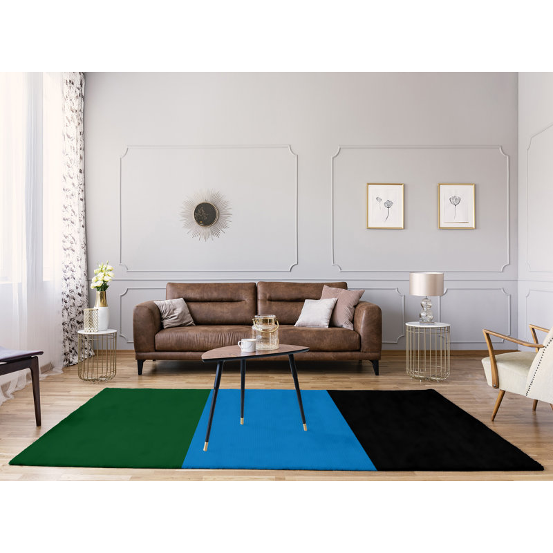 Tapis à rayures vert/bleu/noir, Rectangle 9 pi x 12 pi