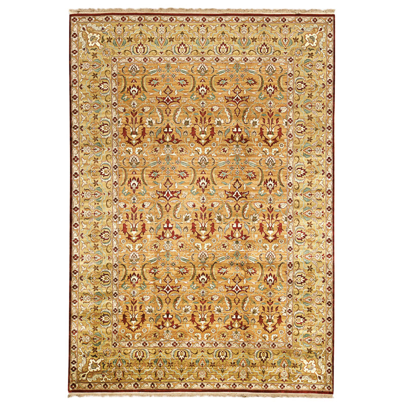 Hand Knotted Wool Area Rug in Gold