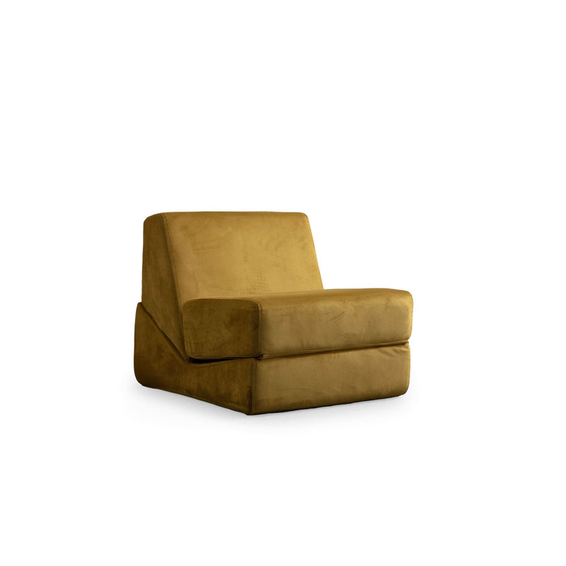 Convertible 1-Seat Sofa Bed, Mustard Color, 27.6 x 39.4 x 27.6 inches | 100% Polyester Fabric, 28 DNS Foam | Frame-less Design, Dry-Cleanable, Separate Cushion for Easy Maintenance, Perfect for Small Spaces