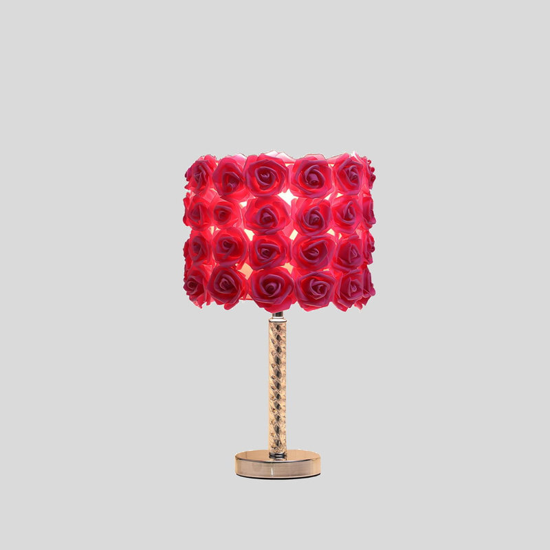 Lampe de table en métal / acrylique 18,25 "Roses en fleurs, Rouge, Argent argent