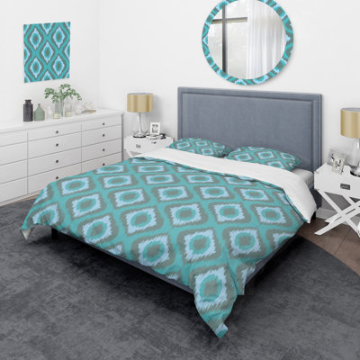 Blue Tribal Ikat Ogee Geometric Shapes Duvet Cover
