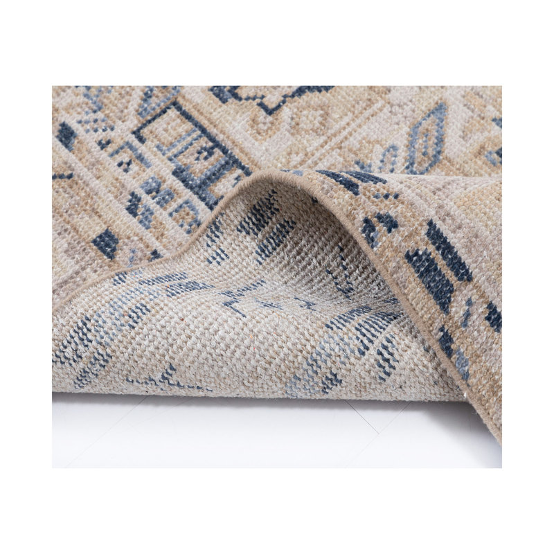 Hand Knotted Wool Oriental Area Rug in Navy/Beige, Rectangle 6' x 9'