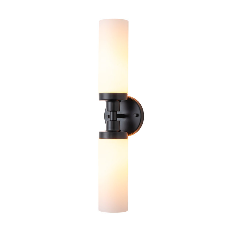 2-Light Dimmable Cylinder Glass Vanity Light, Matte Black