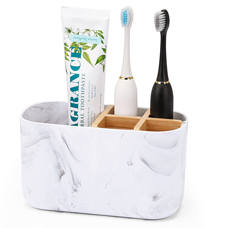 Porte-brosses à dents pour salle de bain, porte-brosse à dents électrique en bambou à 5 fentes pour enfants et porte-dentifrice