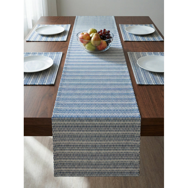 Navy Blue Compass Line Indoor Outdoor Table Runner 14x72