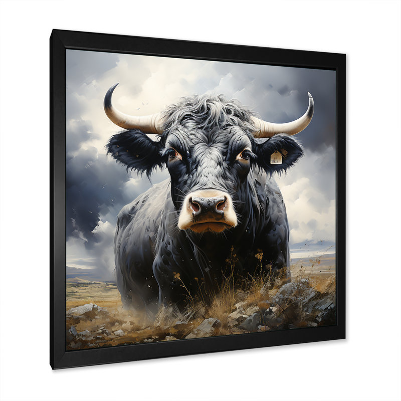 Vache broutant les prés - Art mural animal de vache, Cadre photo noir, H 36 po x l 36 po x P 1,5 po