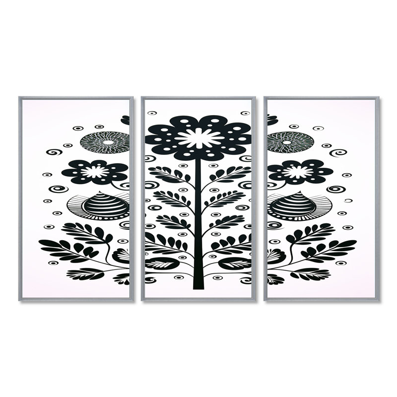 Ensemble de salon Tova - Modern Floral Wall Art, Encadrement argenté, H 32 po x l 48 po x P 1 po