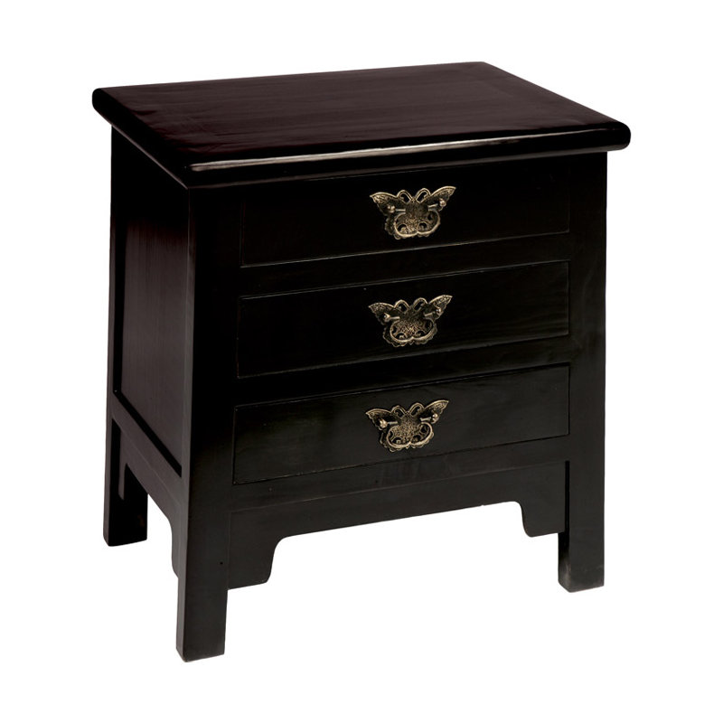 Hangzhou 54.5cm W Solid Wood Bedside Table, Black Lacquer