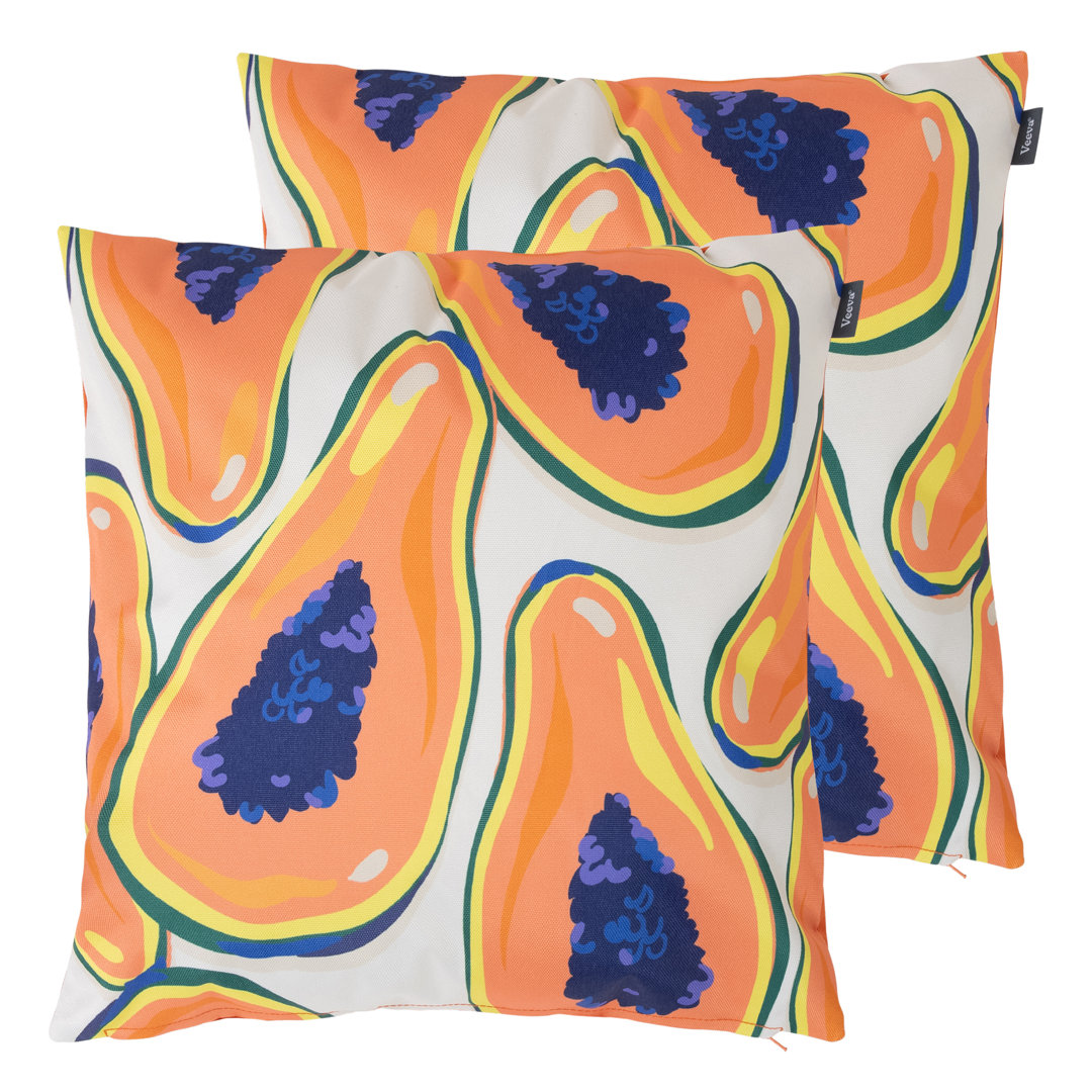 icon Indoor and Outdoor Papaya Fruit Pirnt with Orange Back Set of 2 Waterproof Filled Cushion