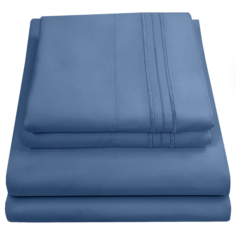 Luxurious Classic Soft Solid 1800 Series Microfiber Sheet Set, Various Colors and Sizes, Denim, King