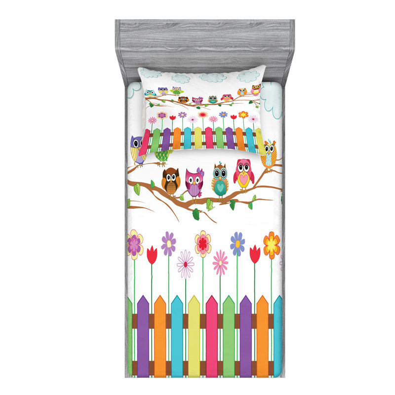 Owls Microfiber Sheet Set, Twin Sheet + Fitted Sheet + 1 Pillowcase