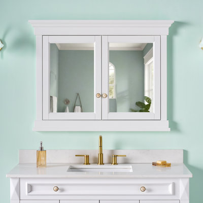 42"W X32''h  Bathroom Recessed Wall-Mounted Solid Wood Framed Medicine Cabinet With Adjustable Glass Shelves