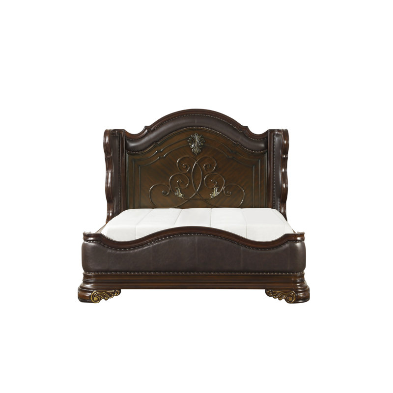 Montoya Traditional Dark Cherry and Vegan Leather Bed 