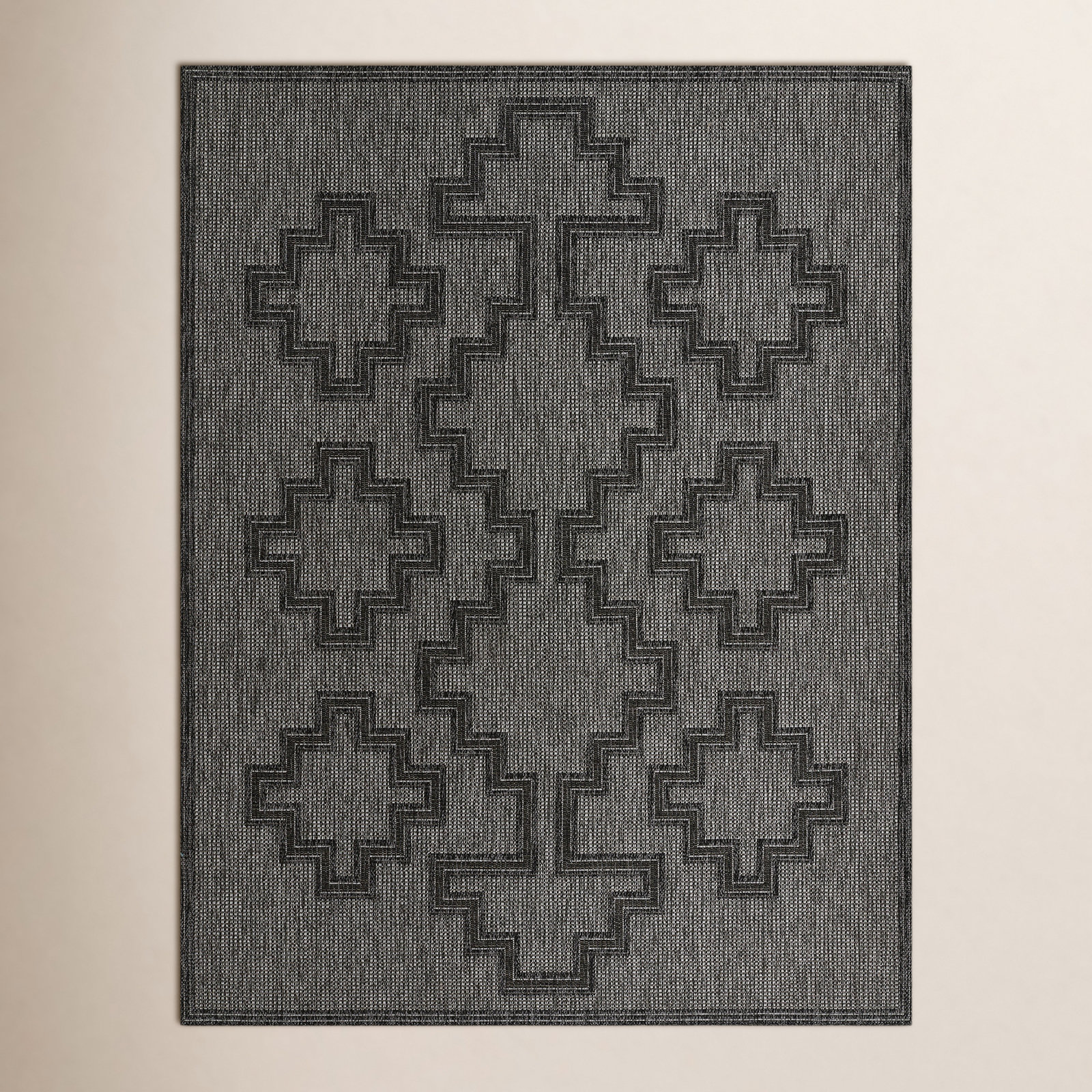 Ava Charcoal Moroccan Outdoor Rug, Rectangle 4'1" x 6'
