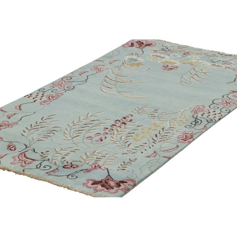 Art Deco Wool Floral Area Rug, Rectangle 8' x 10'