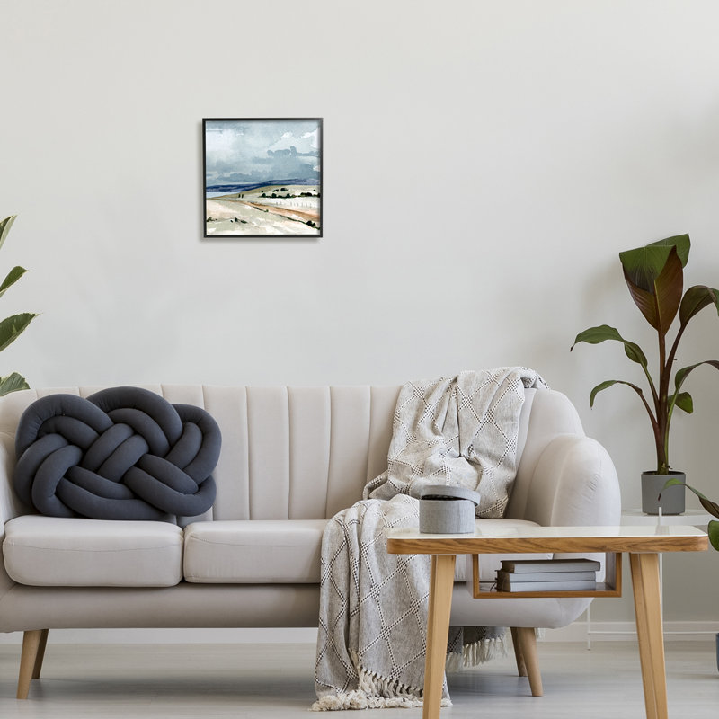«Cloudy Country Mountain Road», scène à l'aquarelle - cadre flottant, peinture sur bois, H 12 po x l 12 po x P 1,5 po