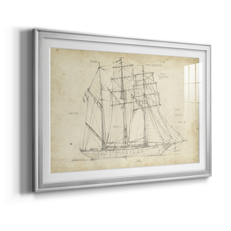 Plan du voilier I - reproduction de cadre photo, L 42,5 po x H 30,5 po, Argent