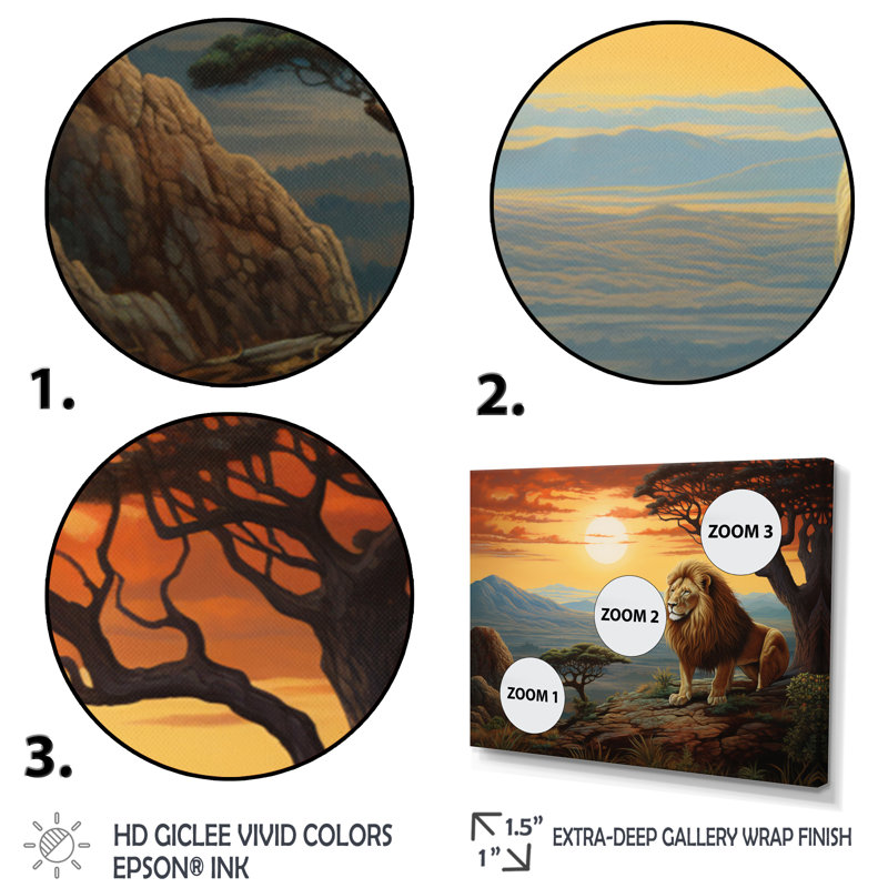 " Lion Surreal Savannah Surrealistic III ", H 30 po x l 40 po x P 1,5 po, Cadre flottant doré