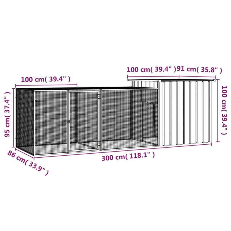 Cage à poulet Davier, Gris anthracite, H 39,4 po x l 35,8 po x L 157,5 po
