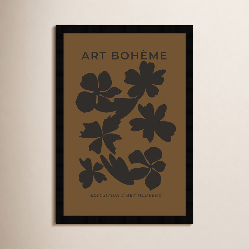 Motif floral noir et brun minimal - cadre photo, impression sur papier, Noir, H 17 po x l 12 po