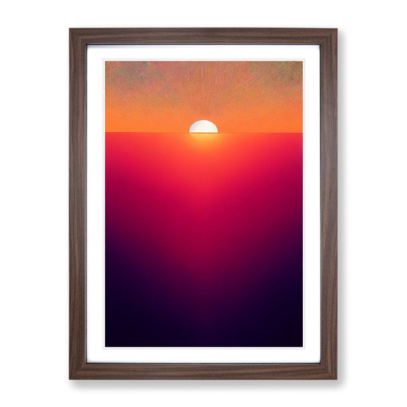 Beguiling Abstract Sunset - Wall Art, 36cm H x 27cm W x 2cm D, Walnut Framed, White