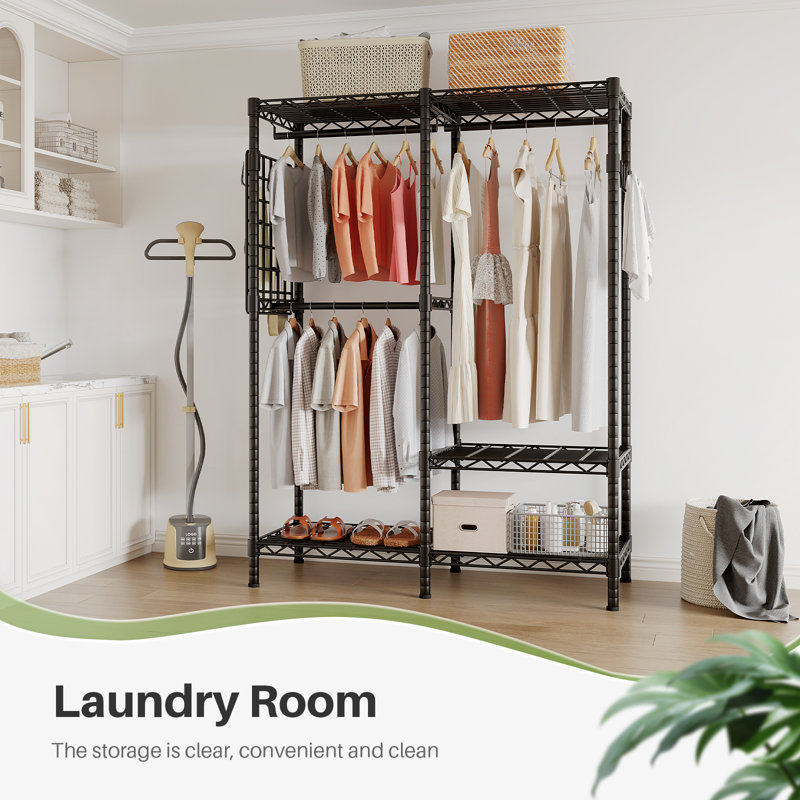 Open Wardrobe Closet Organizer - 117.5x43x193.5cm Free Standing with Adjustable Wire Shelves & Clothes Rail
