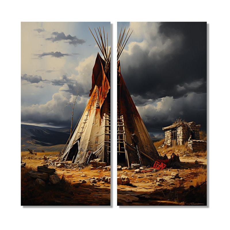 Tipi amérindien embrassant la tradition - art mural brun, H 32 po x l 32 po, Toile tendue, Ne s’applique pas