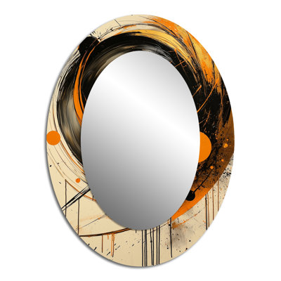 Orange Black The Art Of Cicles Chaos - Orange Modern Oval Wall Mirror
