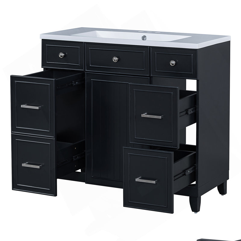 Armoire de meuble-lavabo 36 po avec comptoir de lavabo, conception peu encombrante, portes à fermeture douce et plusieurs options de rangement