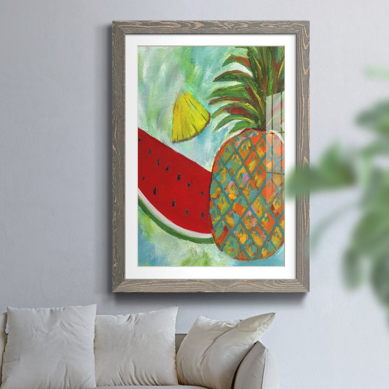 Pineapple & Watermelon Medley I - Cadre photo, reproduction d'art sur papier, Cadre en papier gris