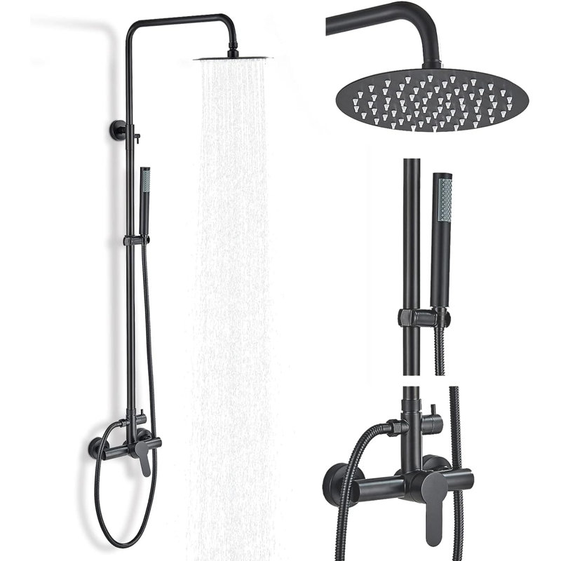 Ensemble de robinet de douche à pluie avec douche à main 8 po noir mat, Noir mat, Levier