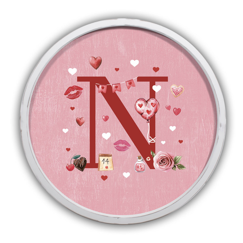 «Valentine Things Monogram - N Round», reproduction encadrée blanche