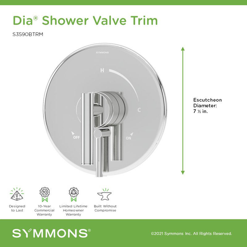 Garniture de soupape de douche murale avec contrôle de volume Dia, Chrome poli