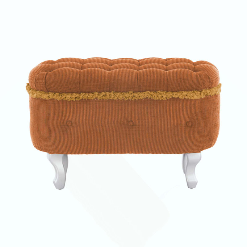 Tufted Storage Bench With Tassel Trim And Metal Legs, Orange