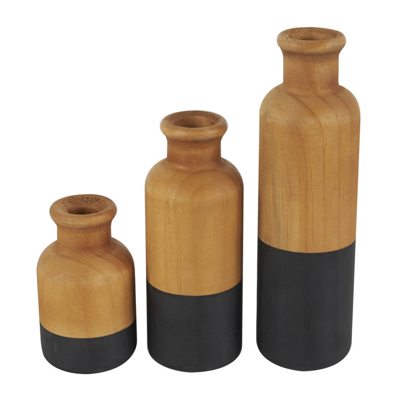 Holzwarth Wood Decorative Vase with Bases Set, Brown/Black