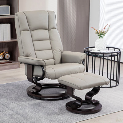 Recliner With Ottoman, Swivel Recliner Chair And Ottoman, Faux Leather Reclining Chair With High Back And Wood Frame For Living Room, Bedroom (Chair) by Inbox Zero