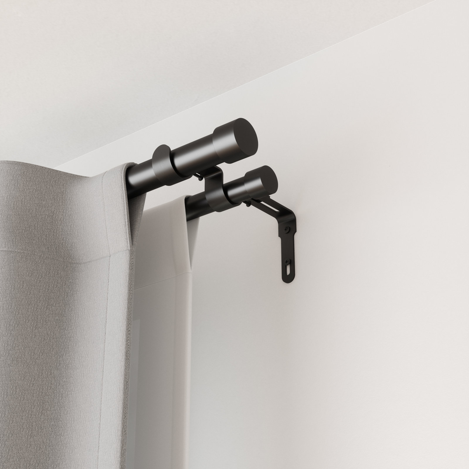 Cappa Drapery Solutions Adjustable 1" Steel Double Curtain Rod Set, Burnished Black, 66" H x 120" W