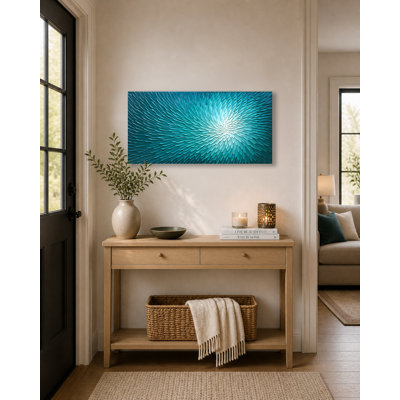 Hand-Painted Blue Petal Texture Wall Art, 3D Layered Abstract Floral Wrapped Canvas, Modern Coastal Spa Decor
