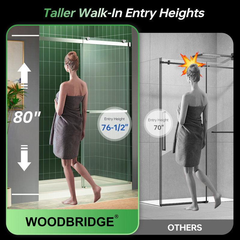 56" - 60" W X 80" H Double Sliding Frameless Shower Door With 5/16"(8mm) Clear Tempered Glass, Chrome
