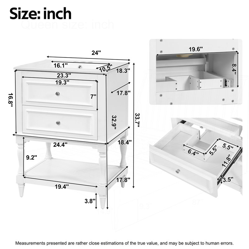 Meuble-lavabo 24 po avec lavabo en céramique, Blanc