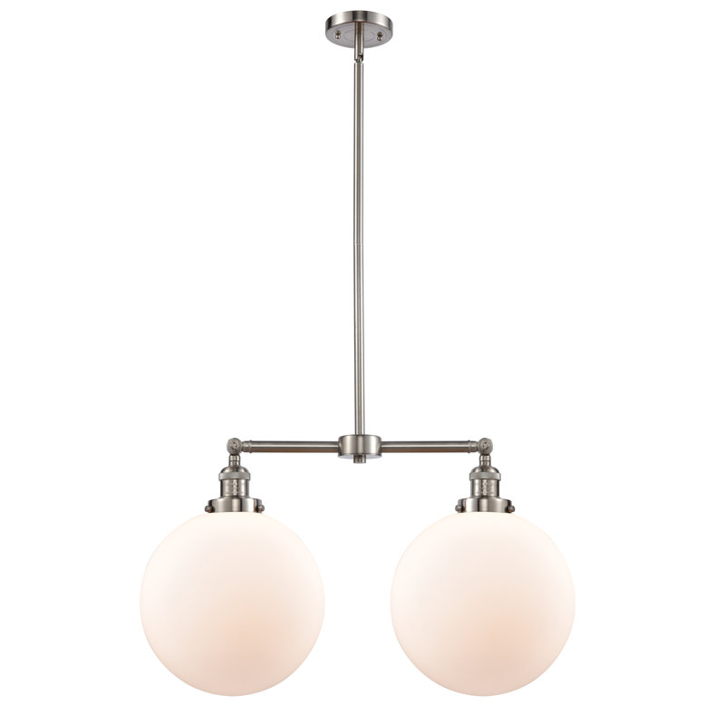 2 - Light Kitchen Island Pendant, Matte White, Brushed Satin Nickel