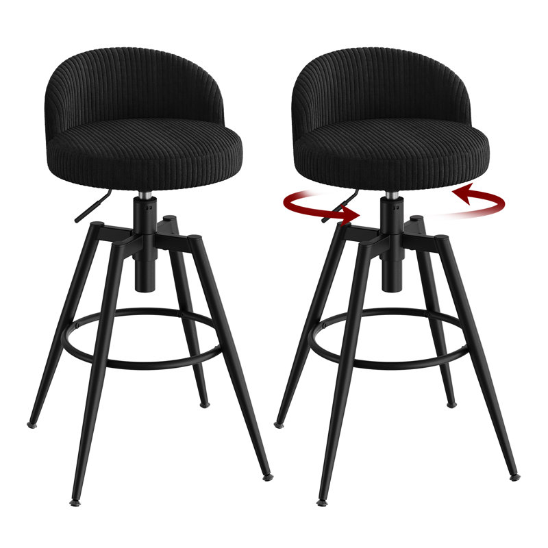 Swivel Upholstered Bar Stool with Iron Frame, Black