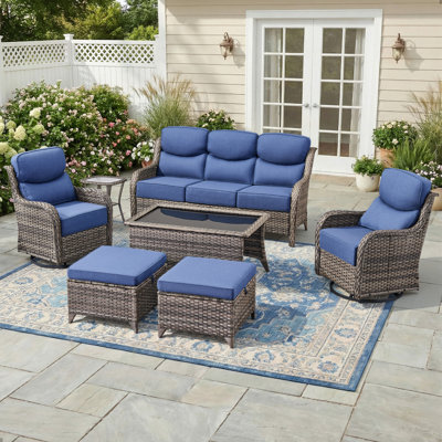 7 - Person Luxury Wicker Patio Furniture Set With Coffee Table & 6-Inch Extra-Thick Cushion Swivel Chairs, Side Table