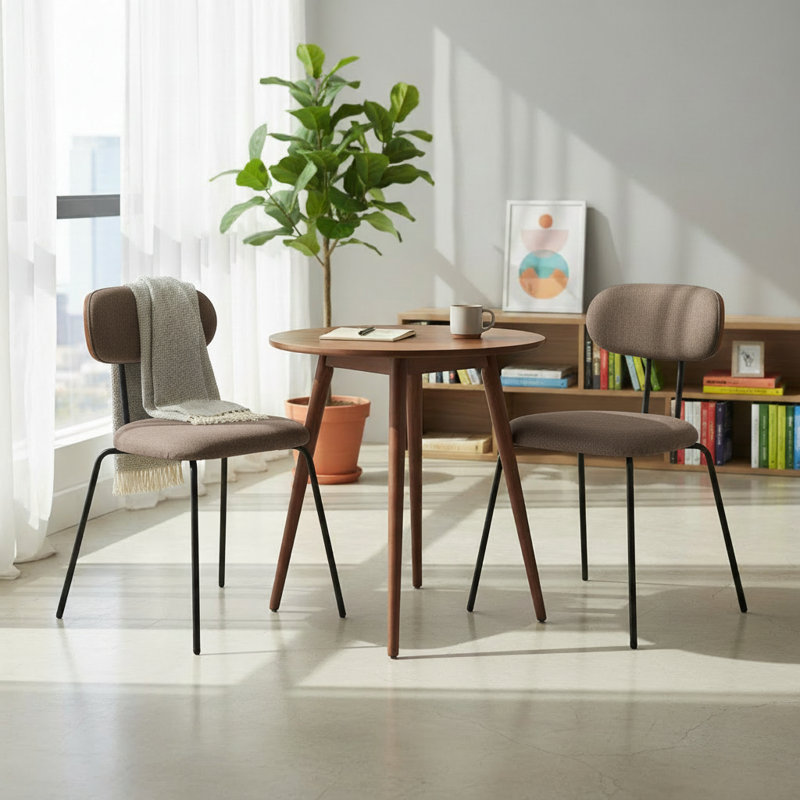 19'' H Stackable Modern Linen-like Fabric Upholstered Dining Chair With Metal Legs, Coffee