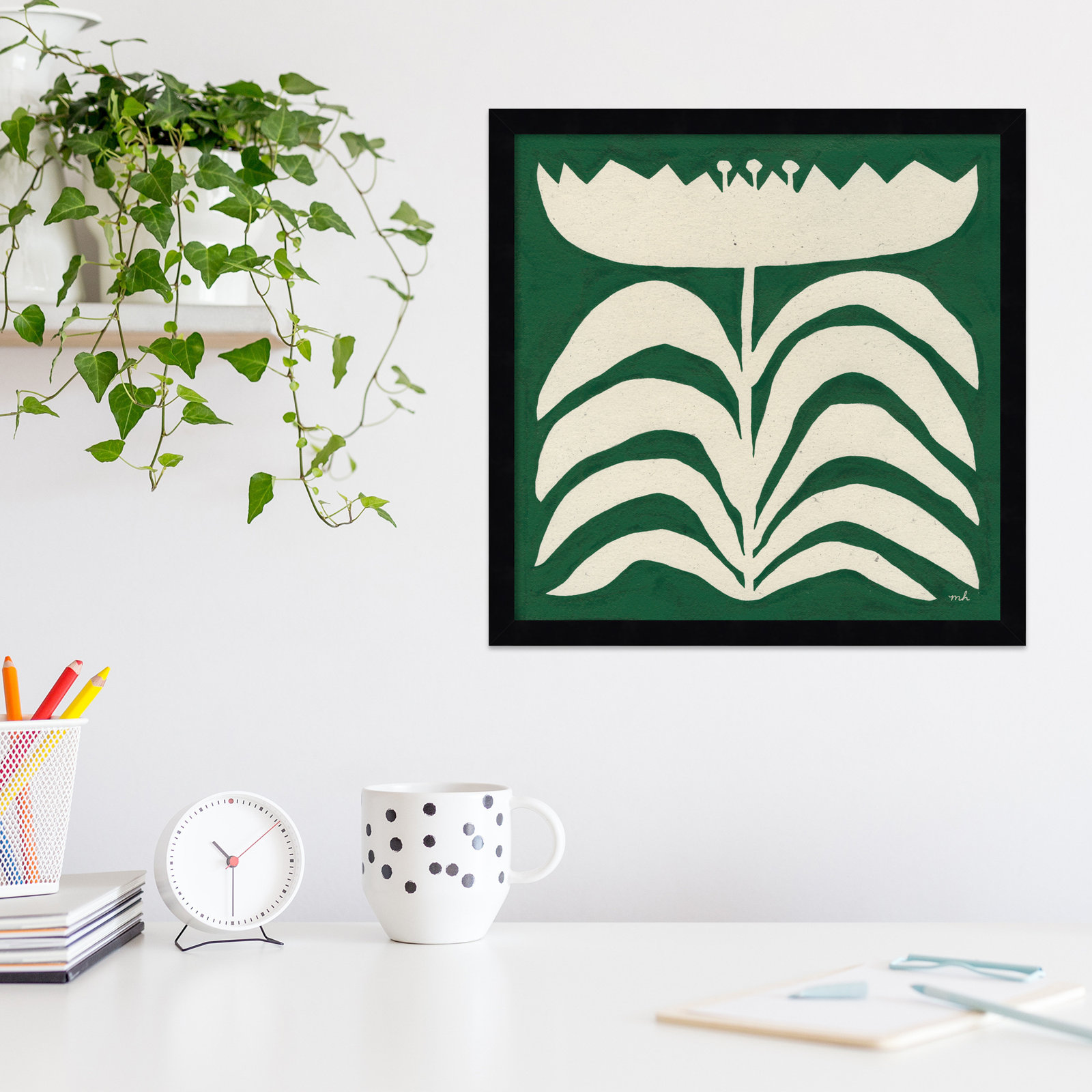 Delighted Floral II Emerald Print, Black, 17" W x 17" H