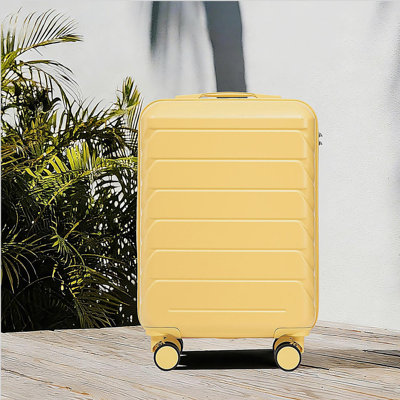 20 Inch ABS Hard Shell Travel Checked Luggage - Scratch Resistant Surface Four Multi-Directional Wheels,  With Combination Lock.(Yellow)