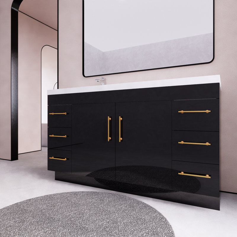 Verda 59.05'' Single Bathroom Vanity with Acrylic Top, Glossy Black