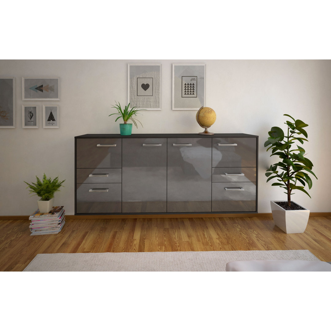 Sideboard Babrow, Farbe: Rot/Weiß, Fliegend/Metallgriffe, Größe: 180x79x35 cm