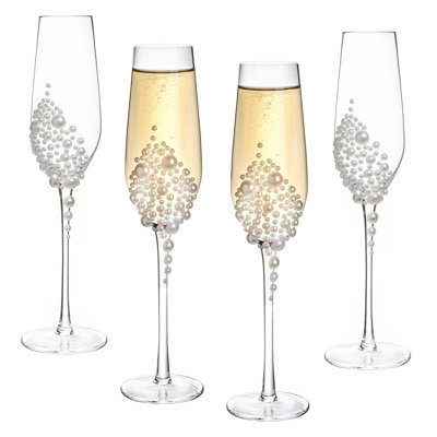 4 Piece Pearl Design Stemmed Champagne Glasses