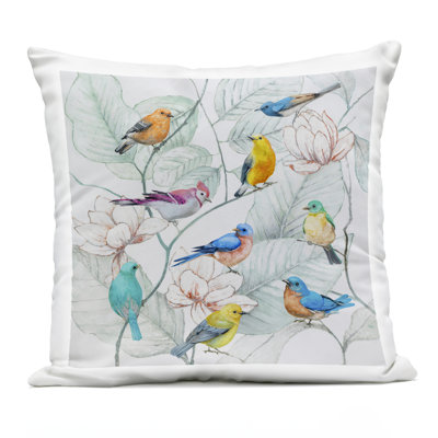 Colorful Array of Birds Outdoor Printed Pillow, design by Lorenzo Collective, 18 x 7 x 18